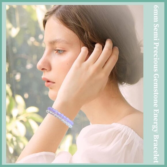 20Pcs 6mm Gemstones Beaded Stretch Bracelet for Women Crystal Stone Bracelets Ro - Picture 2 of 7